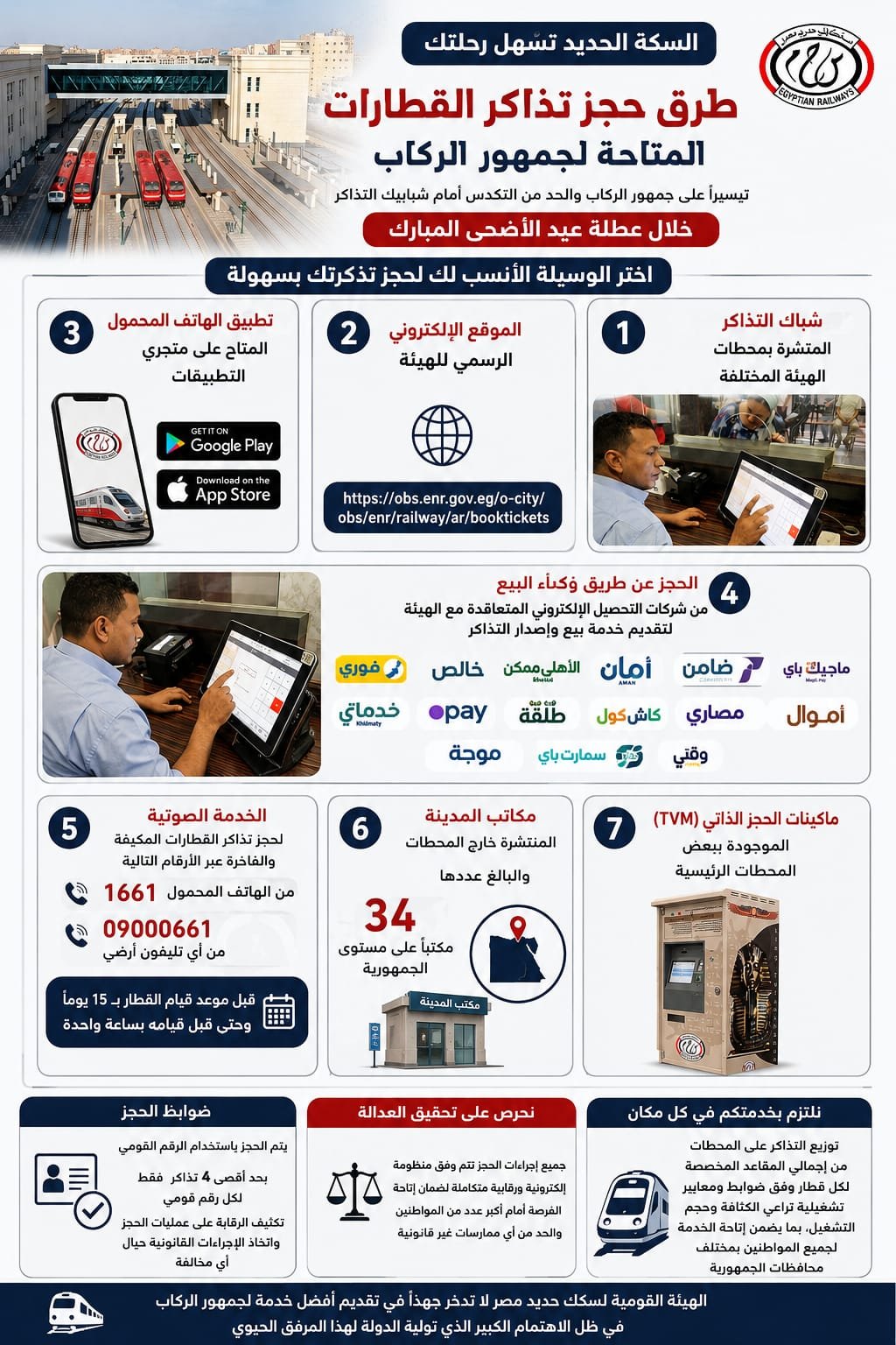 طرق حجز تذاكر القطارات ووسائل الدفع